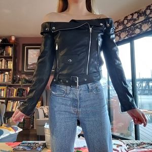 NWOT Forever 21 off shoulder Leather Moto Jacket